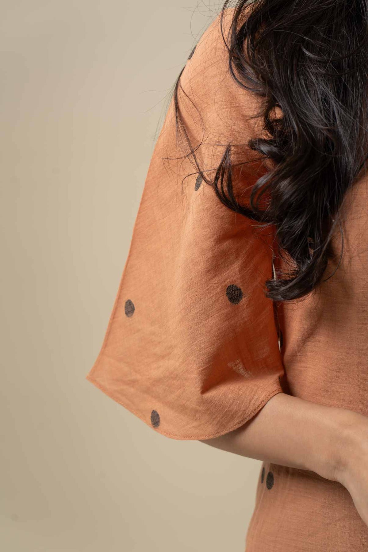Brown polka dot jamdani dress