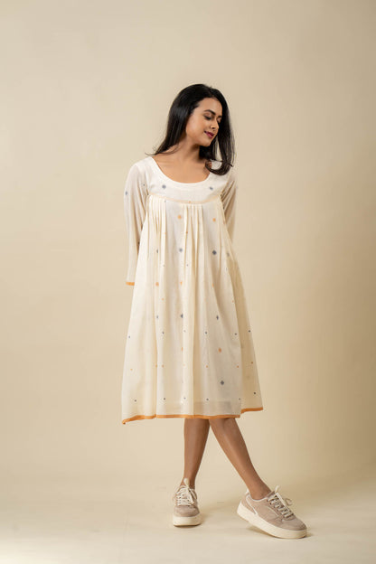 Beige Muslin Jamdani Dress