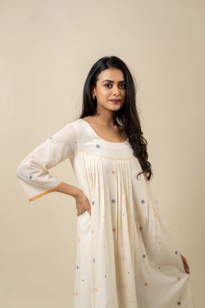 Beige Muslin Jamdani Dress