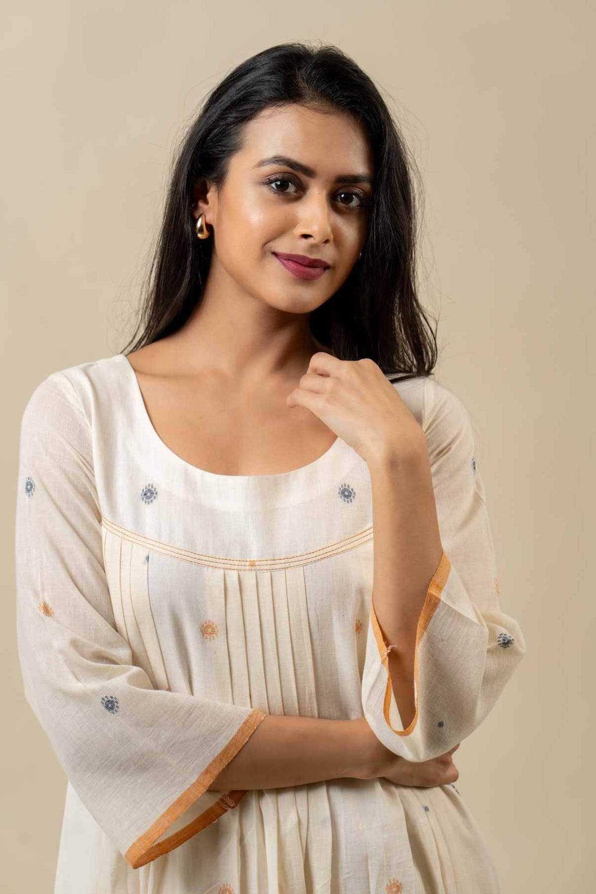 Beige Muslin Jamdani Dress