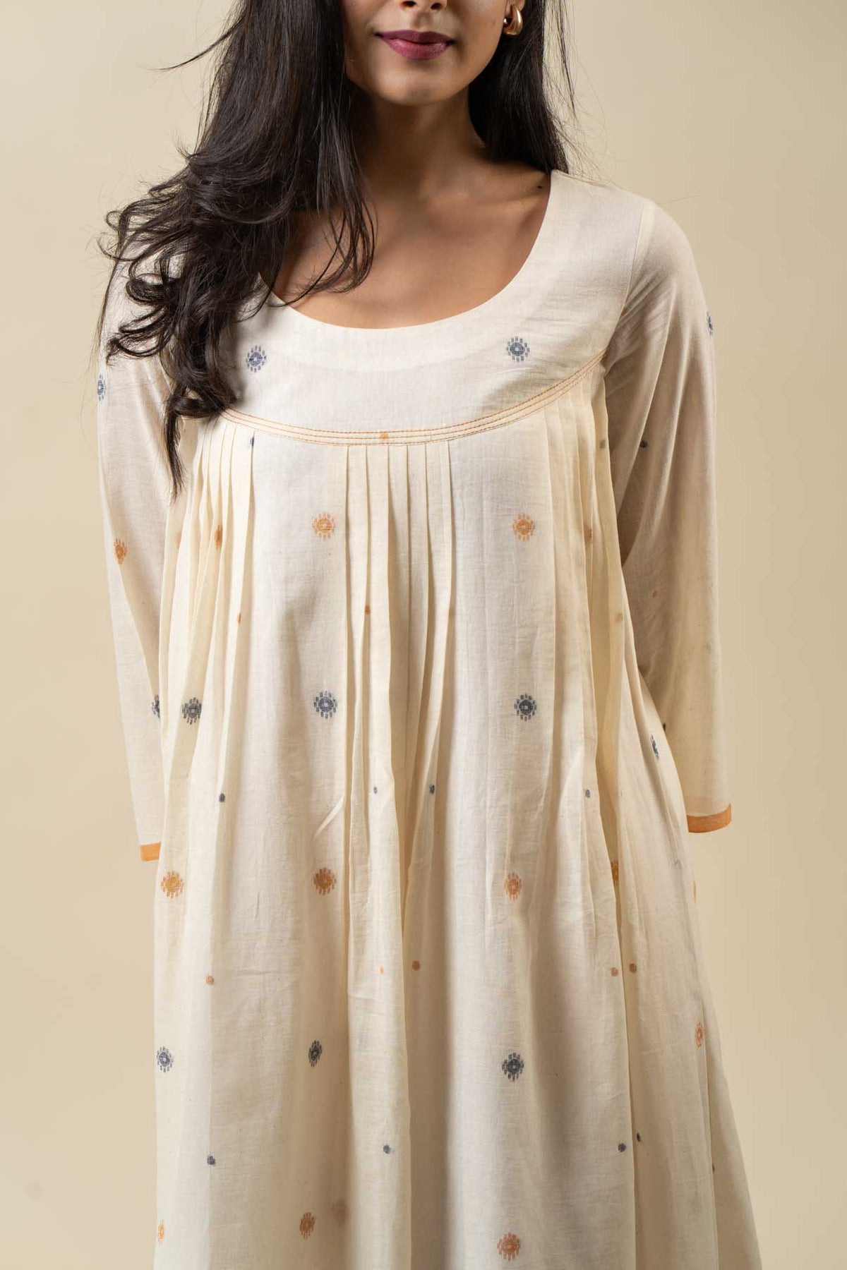 Beige Muslin Jamdani Dress