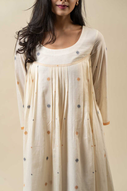 Beige Muslin Jamdani Dress