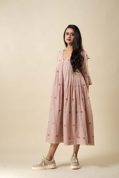 Blush Pink Muslin Cotton Jamdani Dress
