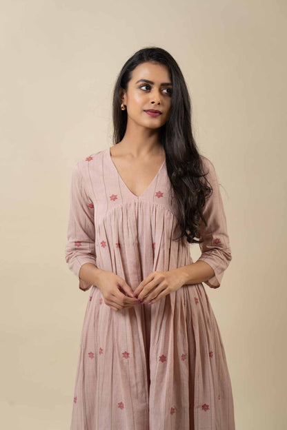 Blush Pink Muslin Cotton Jamdani Dress