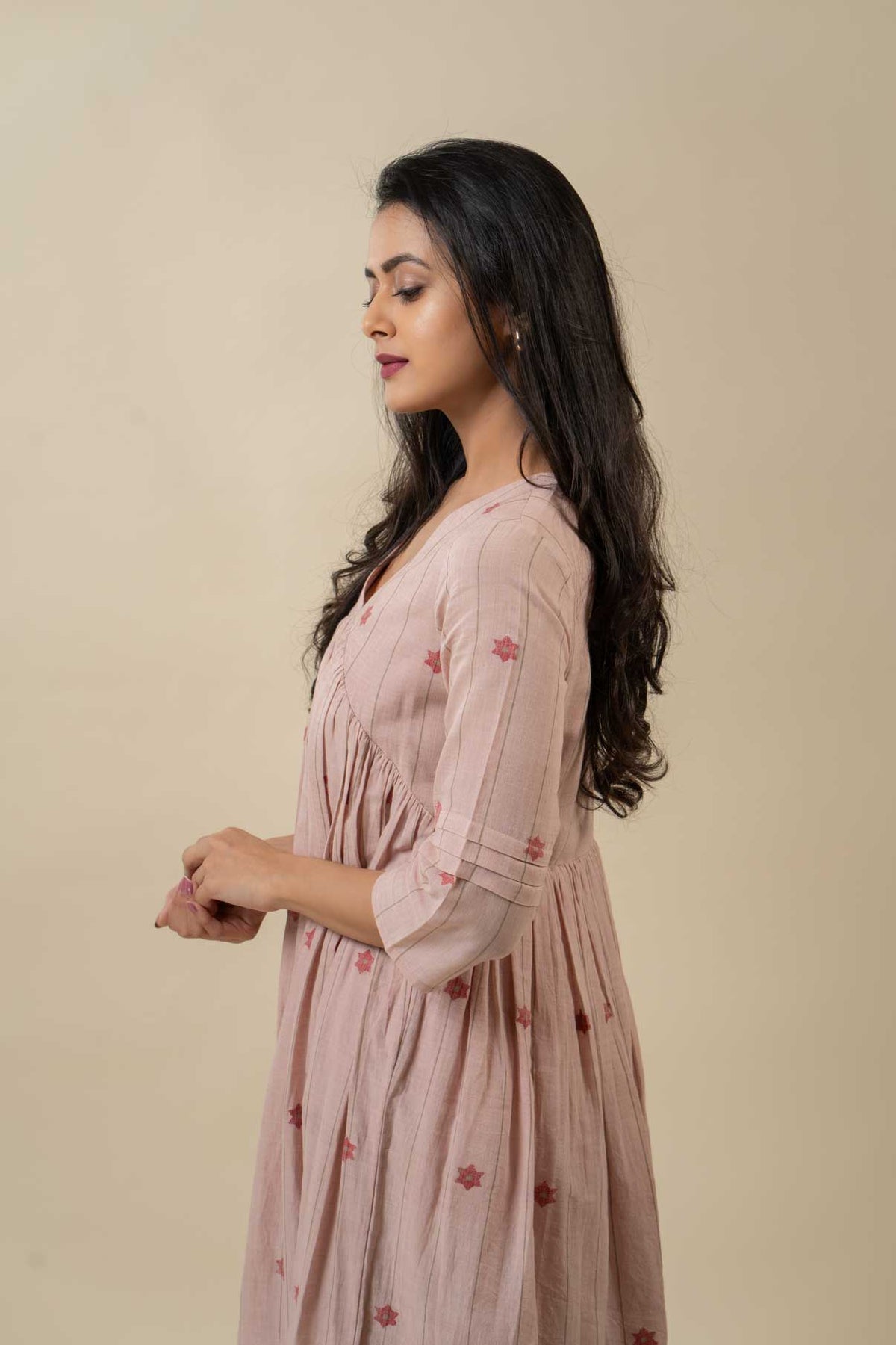 Blush Pink Muslin Cotton Jamdani Dress