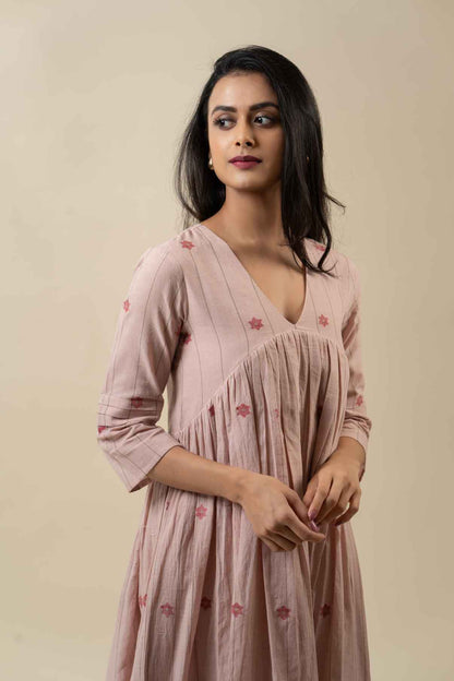 Blush Pink Muslin Cotton Jamdani Dress