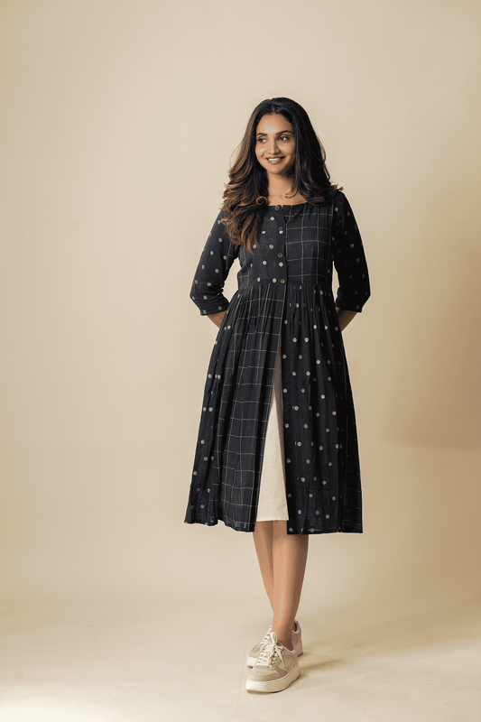 Black Muslin Jamdani Overlay Dress