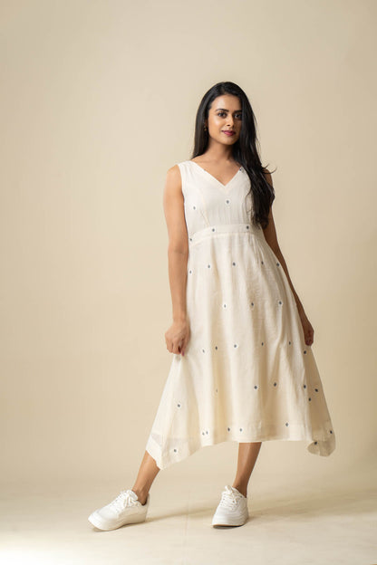 White Muslin Cotton Jamdani Dress