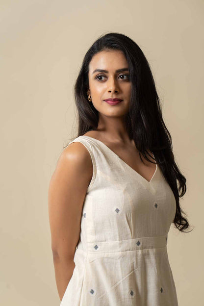 White Muslin Cotton Jamdani Dress