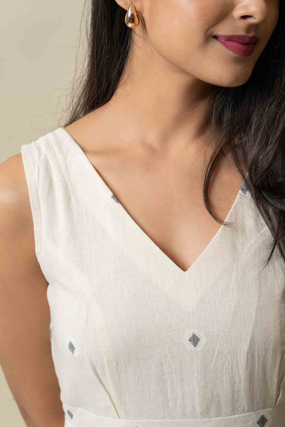 White Muslin Cotton Jamdani Dress
