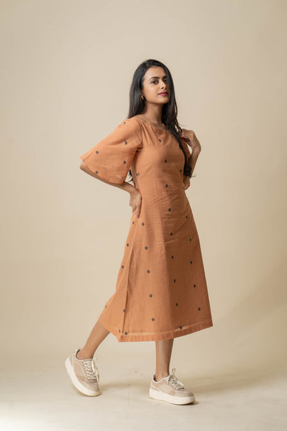 Brown polka dot jamdani dress