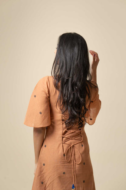 Brown polka dot jamdani dress