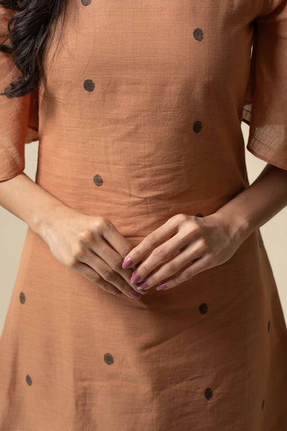 Brown polka dot jamdani dress