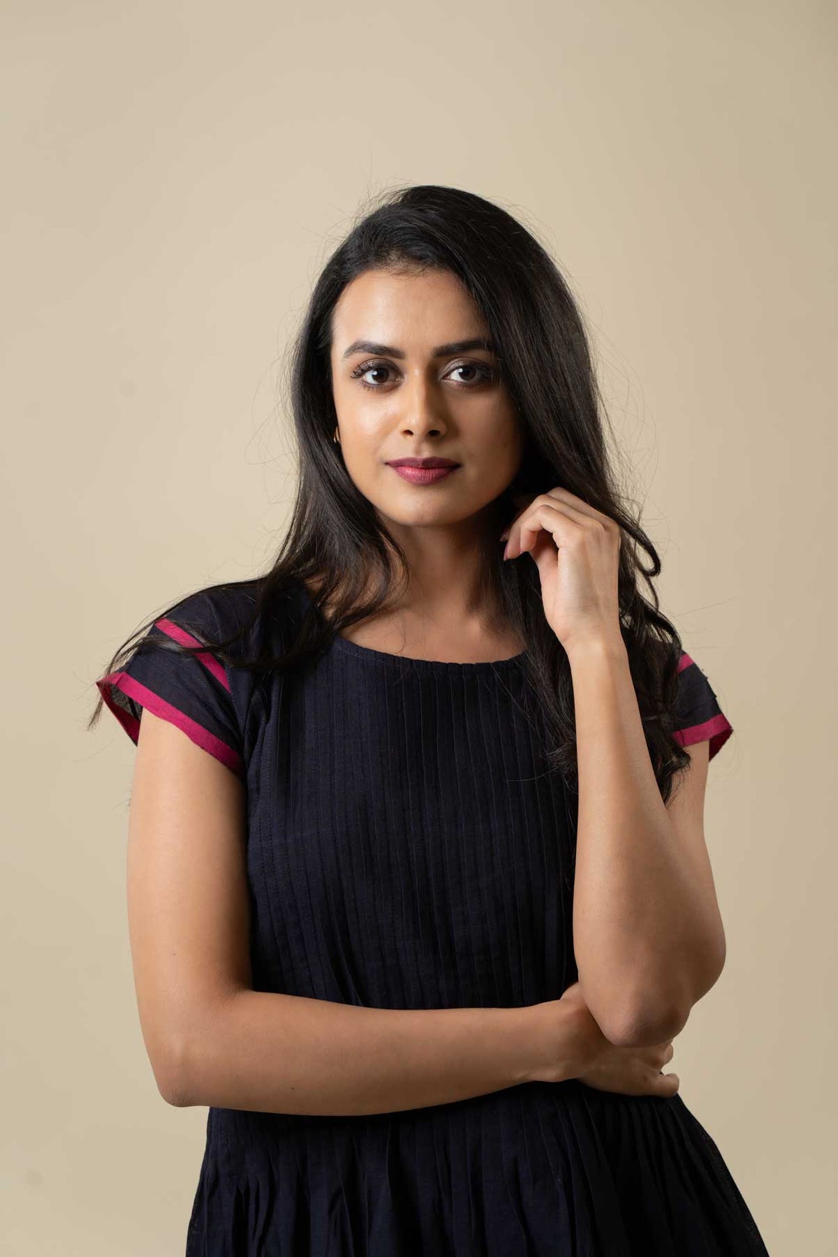 Navy Blue Godavari Cotton Pintuk Dress