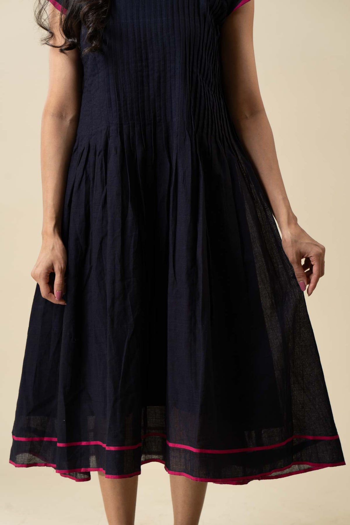 Navy Blue Godavari Cotton Pintuk Dress
