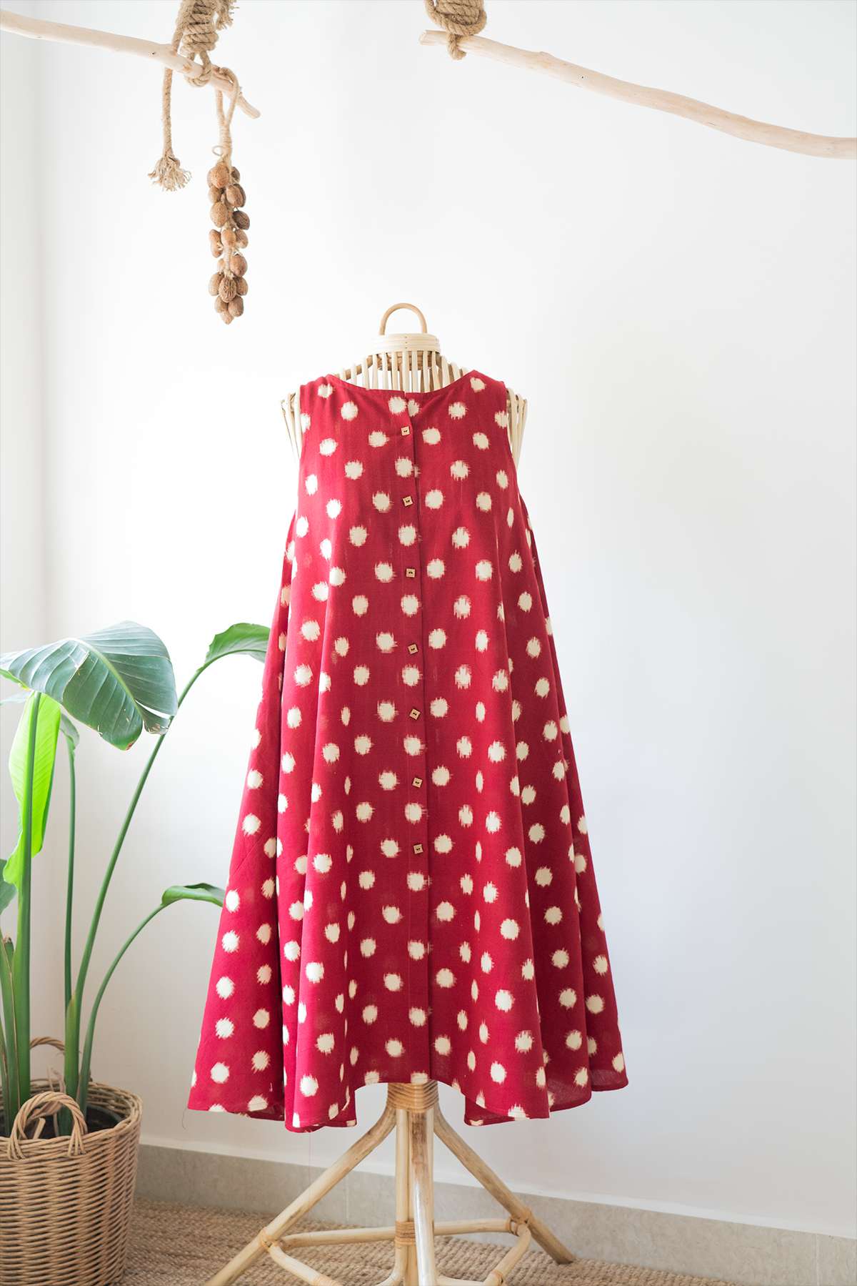 Red Ikat Polka Dot Sleeveless Dress
