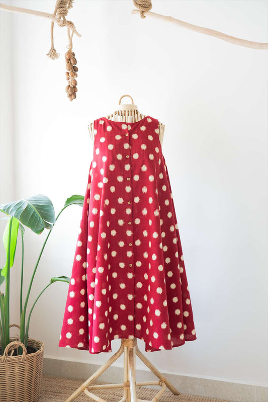Red Ikat Polka Dot Sleeveless Dress