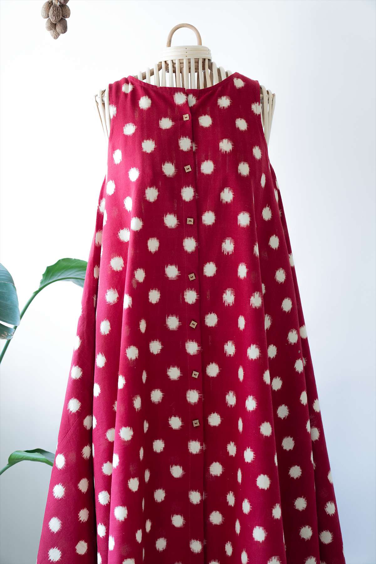 Red Ikat Polka Dot Sleeveless Dress