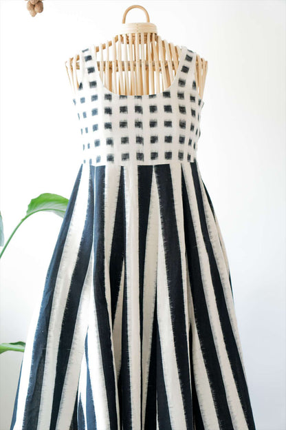Black & White Handwoven Ikat Panel Dress
