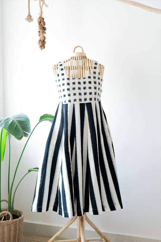 Black & White Handwoven Ikat Panel Dress