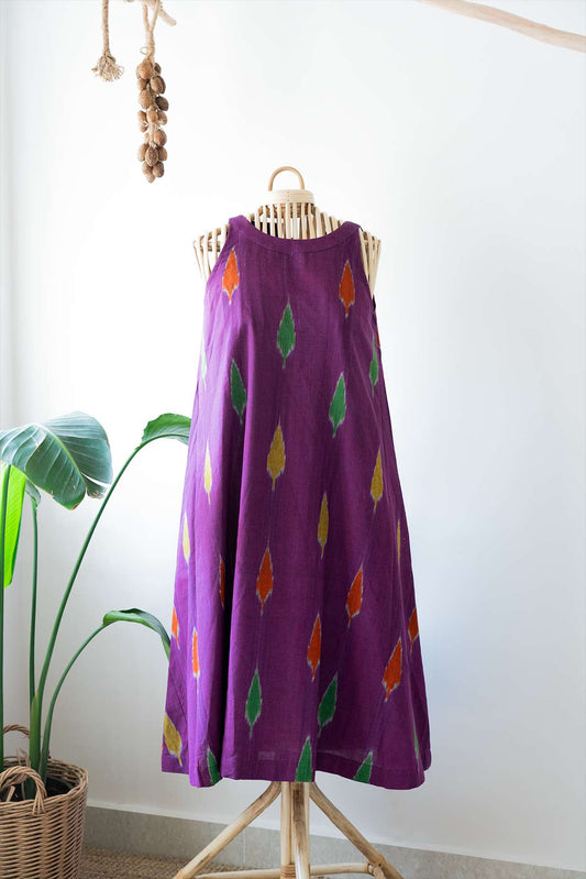 Purple Multicolor Ikat Swing Dress