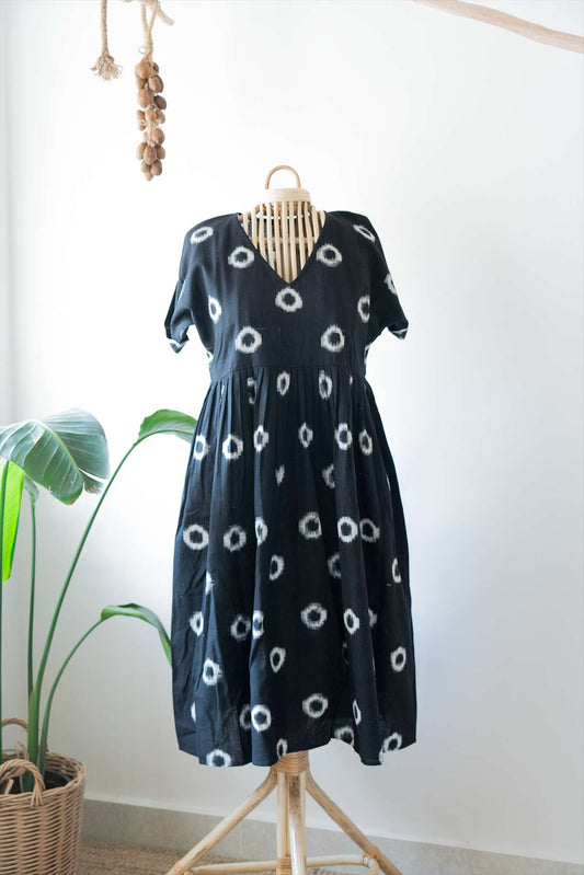 Black Ikkat Circle Midi Dress