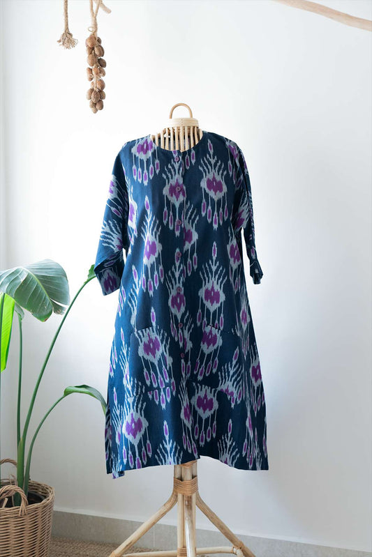 Handwoven Ikat Button-Down Dress