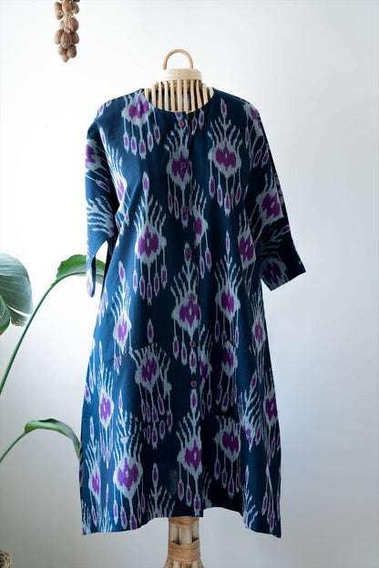 Handwoven Ikat Button-Down Dress