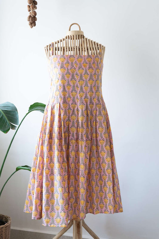 Bohemian Strapless Cotton Midi Dress
