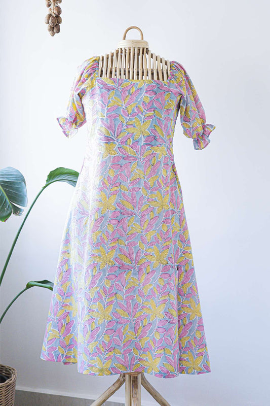 Floral Puff-Sleeve Midi Dress