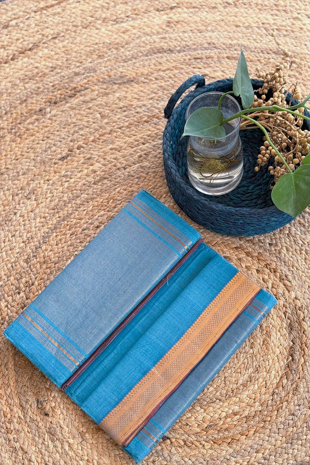 Rich Teal Handwoven Saree
