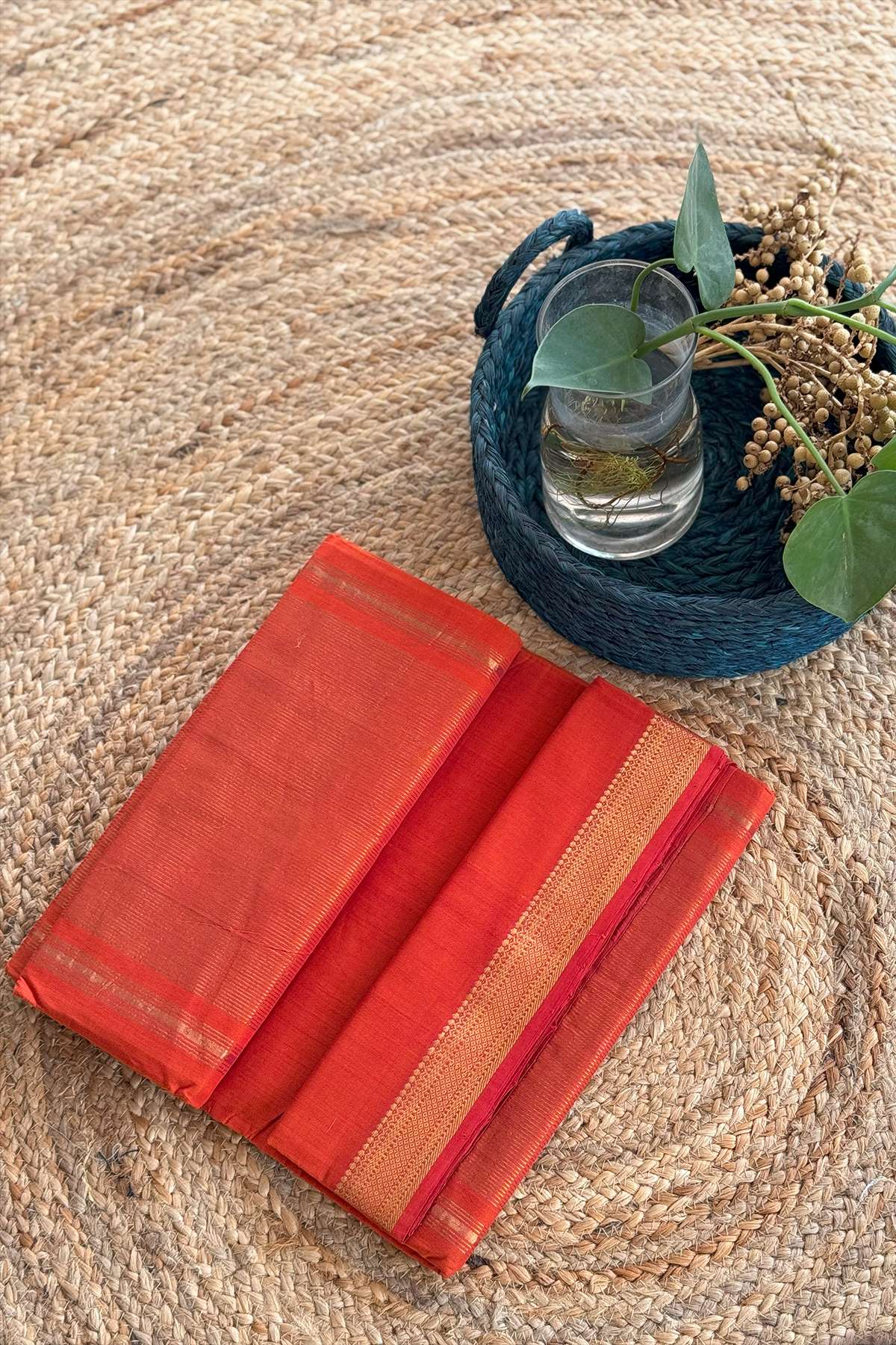 Burnt Orange Mangalagiri Handloom Cotton Saree
