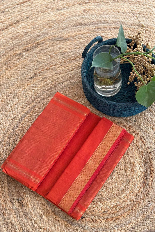 Burnt Orange Mangalagiri Handloom Cotton Saree