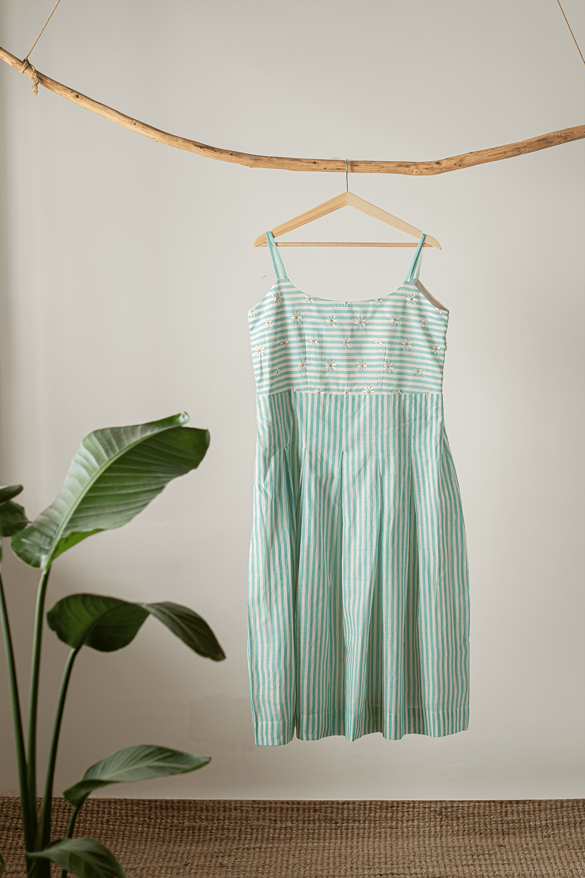 Sky blue Striped  Midi Dress