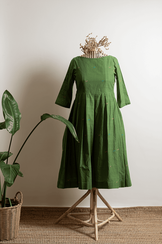Forest Green Handwoven Jamdani Dress
