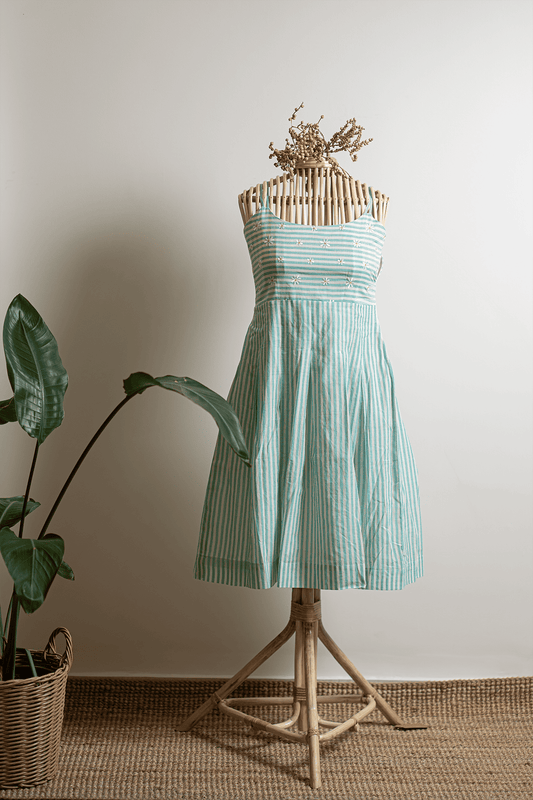 Sky blue Striped  Midi Dress